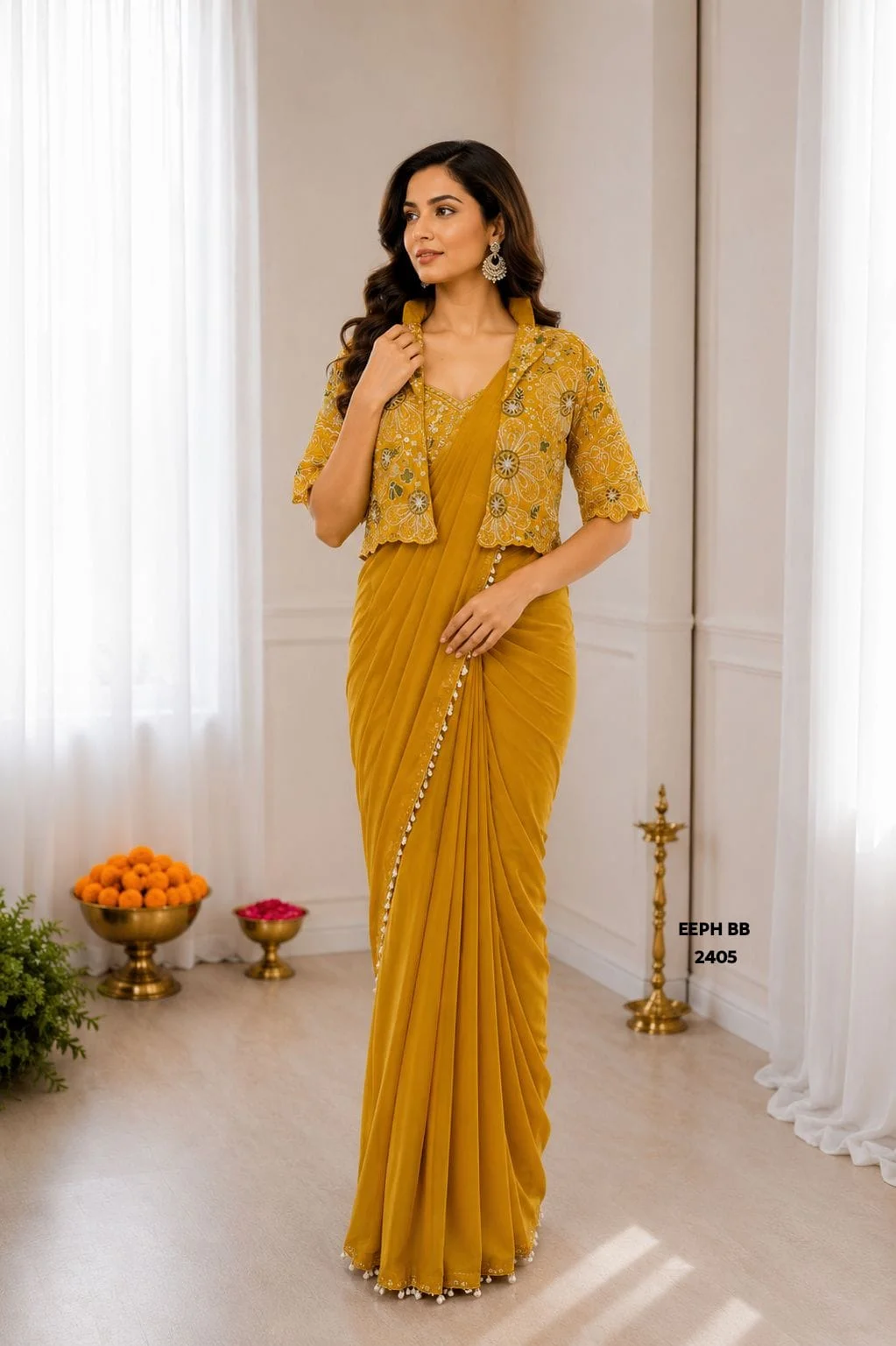 Indo-Western Ready to Wear Saree with an Embroidered Koti (Jacket)